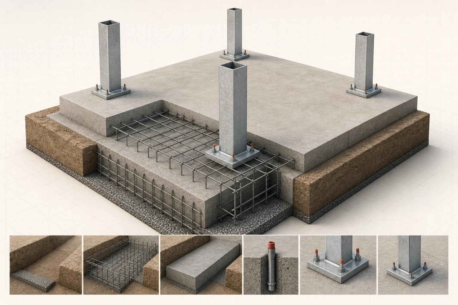 Ilustración original de cimentación y anclajes de la estructura modular
